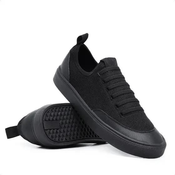 Tênis Casual Cano Baixo Sapatênis Masculino Preto Cadarço Elástico Calce Fácil Confortável