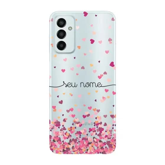 Capinha para Samsung M13 Anti Impacto Personalizada - Chuva de corações rosa com nome