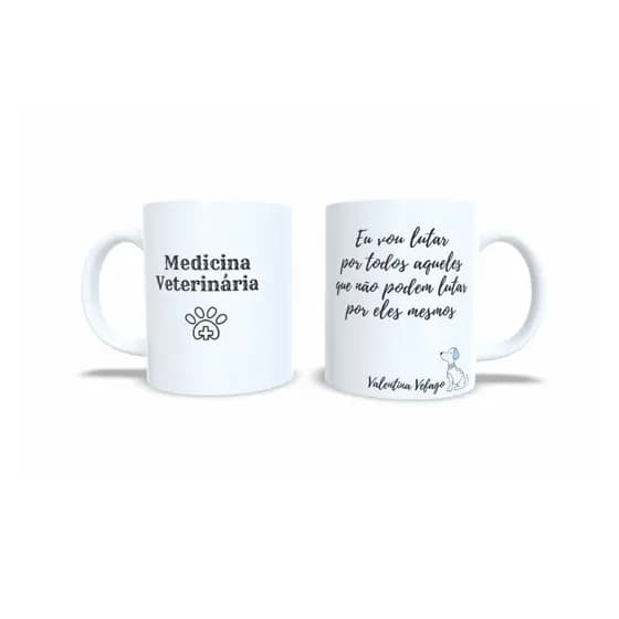 Caneca xícara Porcelana Personalizada Profissão Medica Veterinária Animal