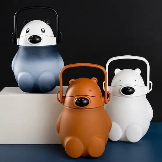 Garrafa Para Água Suco Infantil Com Alça Adesivos Urso 900ml