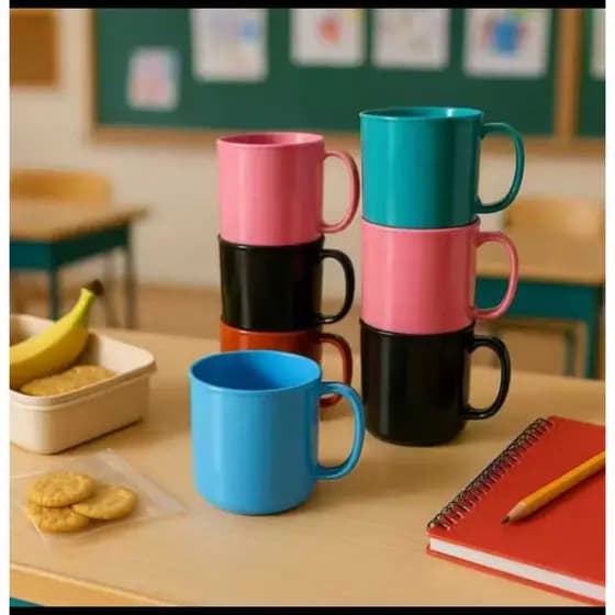 Copo Caneca Plástico Colorido Infantil Resistente Escola Creche Piquenique