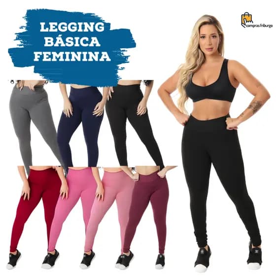 Calça Legging Fitness Feminina Básica Cós Alto Academia