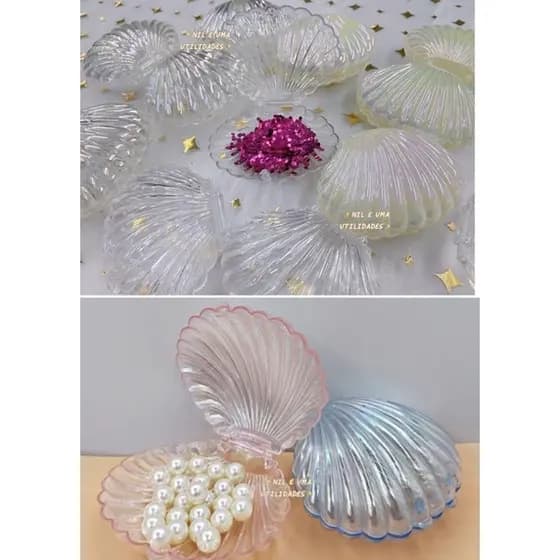 Kit com 12 unidades de concha de acrílico sereia decoração festa Lembrancinha
