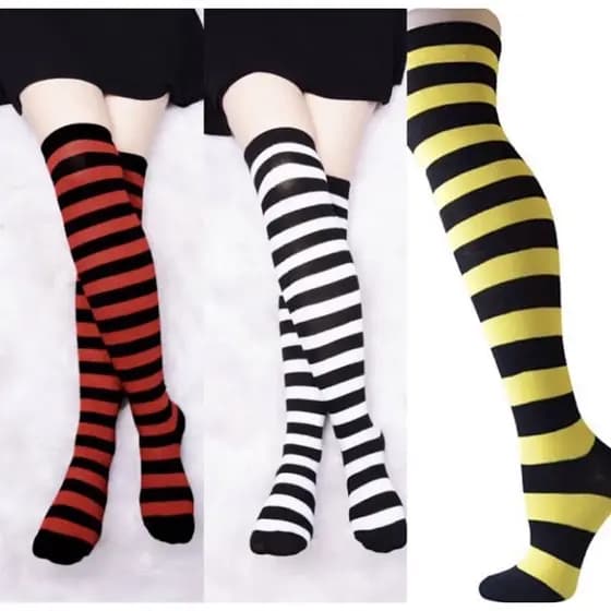 Meia De Cano Alto Listrado 7/8 / Meia fina Até O Joelho Cosplay / Anime /fantasia / carnaval / cores variados
