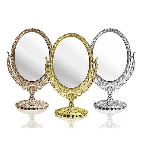 Espelho De Mesa Maquiagem Retro Com Aumento Princesas Dourado Prata 25cm Festa Decoração