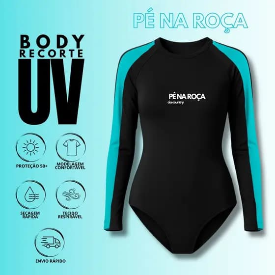 Pé na Roça Body UV RECORTE MANGA LONGA proteção solar cavalgada rodeios cod343 SILK706