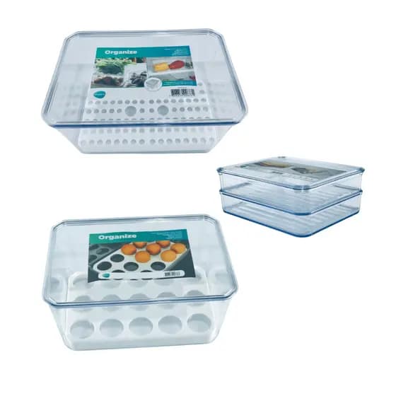 Kit 3 Potes Organizador Frios + Ovos + Saladas Para Geladeira