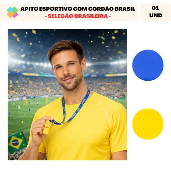 Apito Esportivo com Cordão Brasil - Seleção Copa do Mundo Brasil (1 Und)