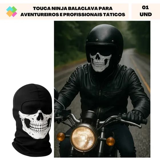 Touca Balaclava Ninja Proteçao UV50+ Térmica Motoqueiro (Esqueleto/ Caveira)