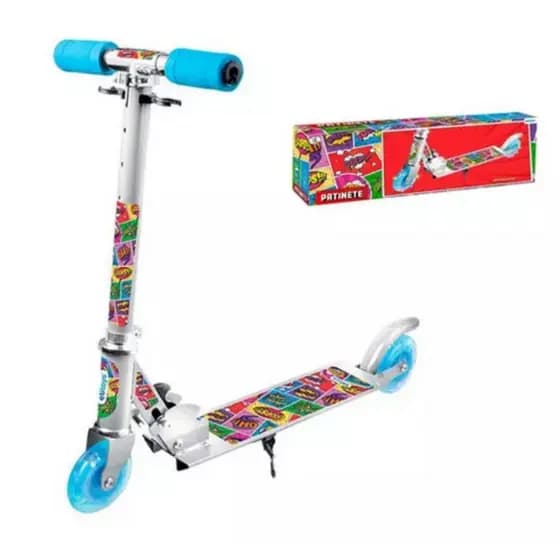 Patinete Poof De Metal Dobrável Freio Traseiro Pé Apoio Luz