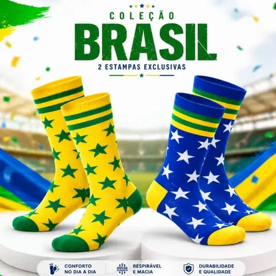 Meia Cano Alto Copa do Mundo Brasil Unissex Torcedor 1 Par