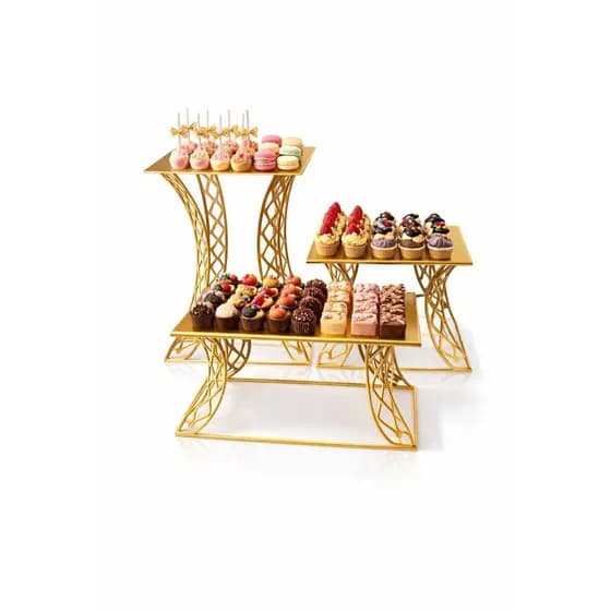 Trio De Doceira Dourado Em Ferro Para Festa E Decor Losango
