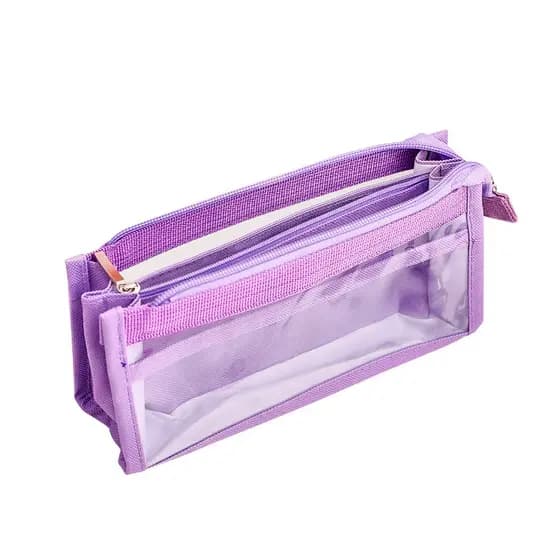 Estojo Escolar Organizador PVC com Tecido--Cor Lila