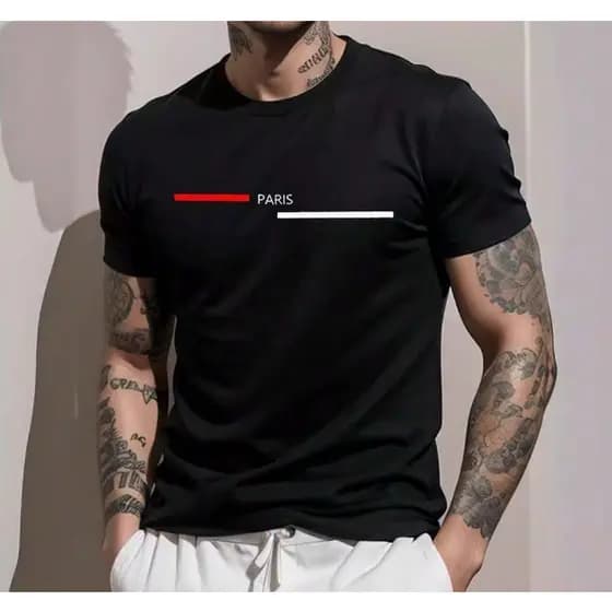 Camiseta masculina com estampada listras horizontais e 100% algodão fio 30.1