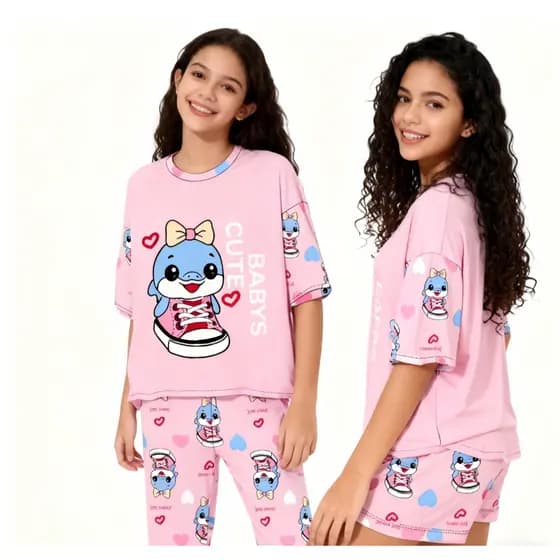 Conjunto de Pijama Juvenil (Calça Longa + Short) para Idades 12-16 Anos - Conforto Duplo