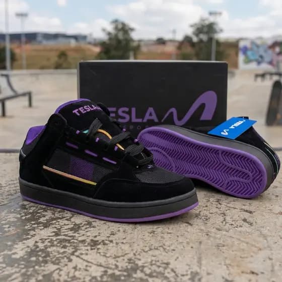 Tenis academia Masculino e Feminino Moda Diferente skate unisex Preto e Preto Roxo Casual envio full