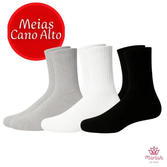 Kit 12/6 ou 3 Pares de Meia Cano alto Adulto Masculina