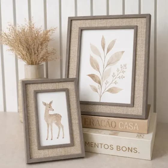 Kit 2 Porta Retratos Claro Moderno Grande Decoração + Pequeno Para Casa Detalhado Decorar Achadinhos Madeira Escur