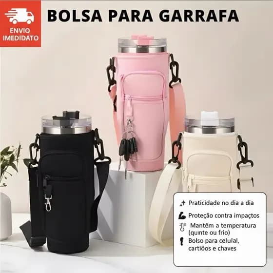 Bolsa Porta Copo 1200ml Organizador com Bolsos Laterais Porta‑Copo com Alça Ajustável, Bolso Inteligente