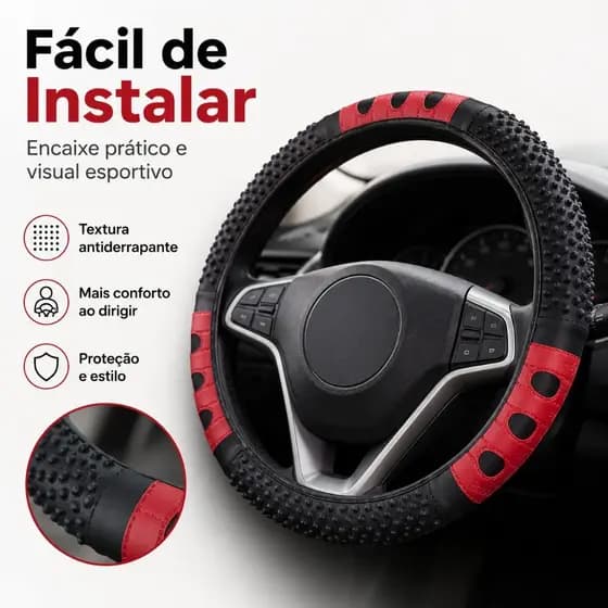 Capa Pra Volante Com Massageador de Carro Universal em Couro Sintético Protetor Reforçado vermelho