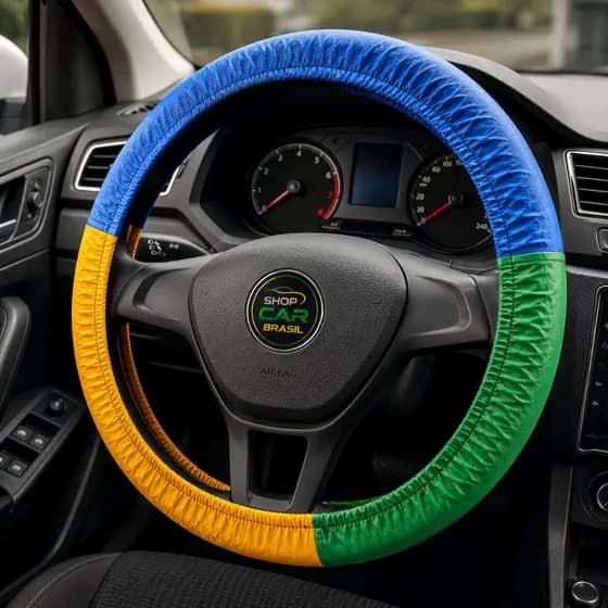Capa de Volante Universal Brasil Verde Amarela Azul Elástica em Couro Para Todos Modelos Automotivo