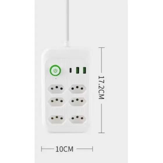 Filtro de Linha Régua Extensão 6 Tomadas 2 Usb 1tpc Botão ON/OFF Cabo 2M Bivolt