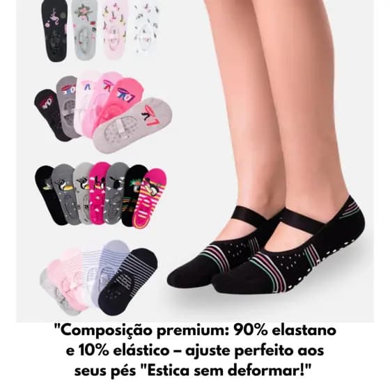 Kit Pares1,2,3 Meias Sapatilha Antiderrapante 35/40 Divertida Atoalhada Pilates Yoga e Hidroginástica Conforto Premium