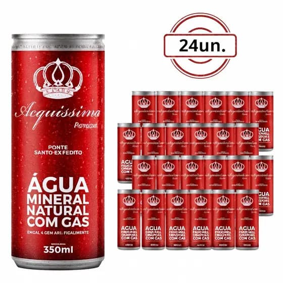 Água Mineral Com Gás Acquissima Lata 350ml Pack 24 Unidades 2 Fardos Lindóia Natural Refrescante