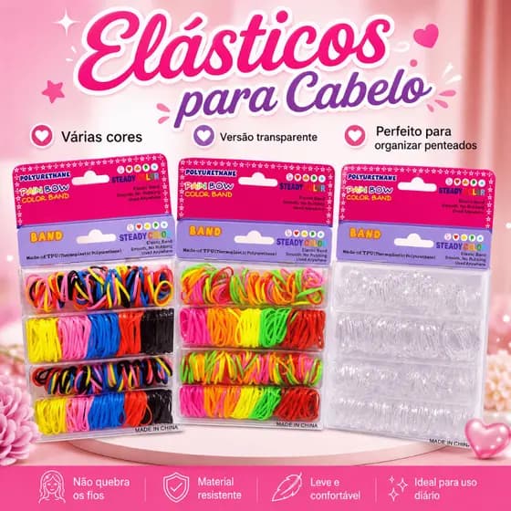 Cartela 180 Elásticos De Silicone Para Cabelo Reforçados Cor Colorido