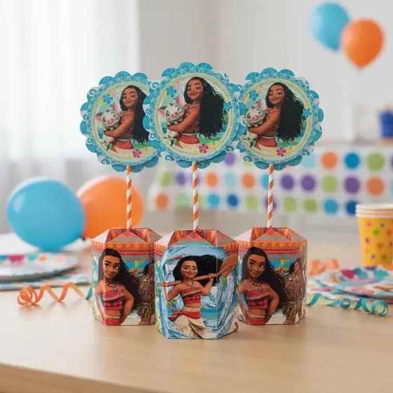 Kit 10 Centros de Mesa Moana e Maui Decoração Aniversário Tropical