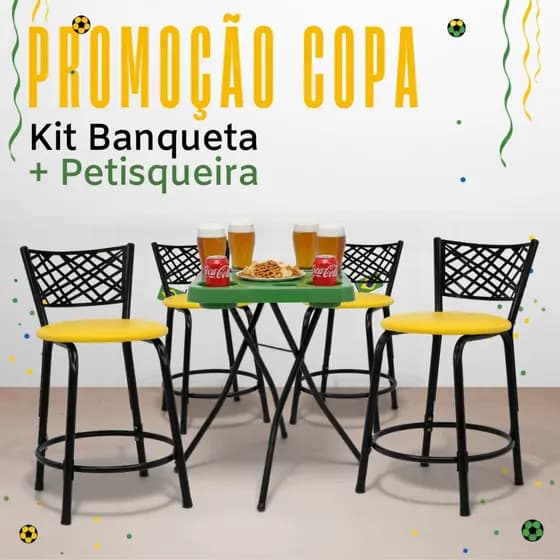 Kit Banquetas Cozinha Bar Balcao Baixo + Mesa Petisqueira Hexa Verde e Amarelo Jogos Brasil Copa