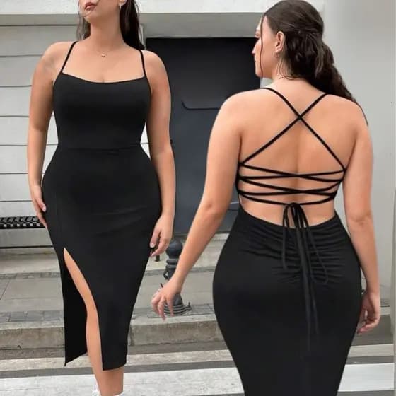 Vestido Longo Plus Size Costa Nua Com Fenda Transpassado Modelador Alta Compressão Tamanho 36 ao 50