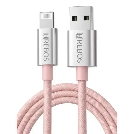 HREBOS – Cabo USB para Lightning 3M Turbo 3.0 Trançado | Carregamento Rápido e Resistente | Cores sortidas.