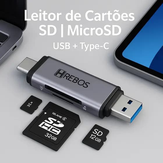 HREBOS – Leitor de Cartão SD e Micro SD IF-230 USB-C e USB 2.0 | Adaptador Hrebos Premium