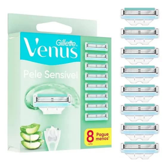 Gillette Vênus Pele Sensível Com Aloe Vera 8 Unidades Carga