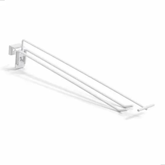 Gancho Duplo 25cm Branco para Régua Gôndola kit com 10 peças