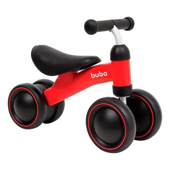 Bicicleta de Equilíbrio 4 Rodas Buba Sem Pedal Vermelha