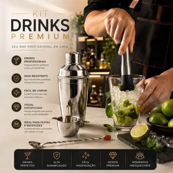 Coqueteleira Bar Man Profissional Inox Drink Kit 4 Peças
