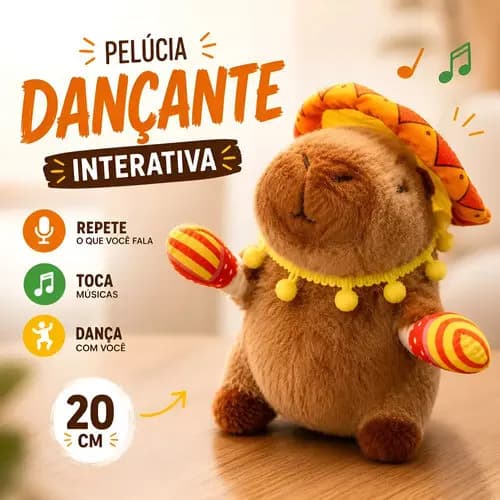 Pelúcia Capivara Falante Musical Dança E Repete Voz Diversão Criança Viral