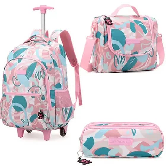 Kit Escolar Mochila Carrinho Bolsa Térmica Frasqueira Estojo