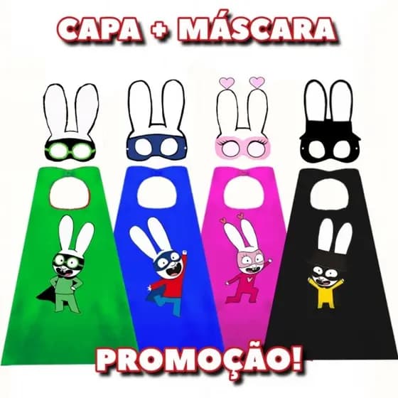 FANTASIA INFANTIL . 1 CAPA + 1 MÁSCARA SUPER COELHO. FESTAS E EVENTOS.