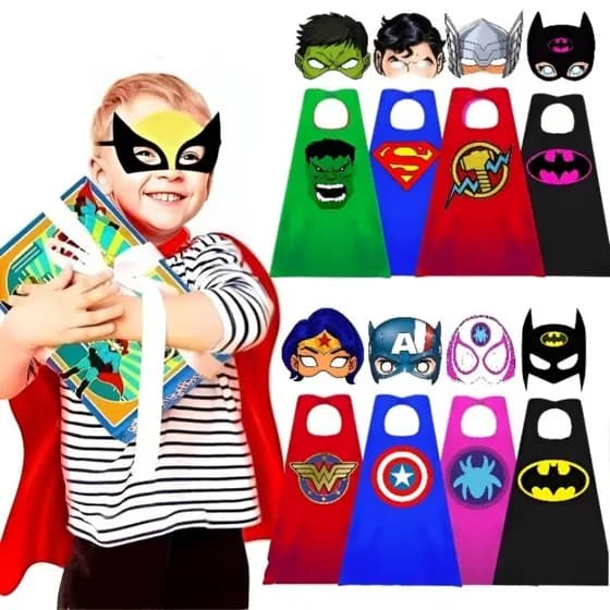 FANTASIA INFANTIL. 1 CAPA + 1 MÁSCARA SUPER HERÓIS. FESTAS E EVENTOS.