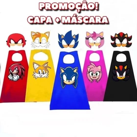 FANTASIA INFANTIL. 1 CAPA + 1 MÁSCARA SUPER SONIC GAMERS.FESTAS E EVENTOS.