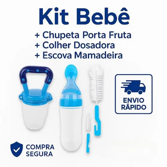 Kit Colher Dosadora Silicone Chupeta Alimentadora Porta Frutas Papinha e Escova de Lavar Mamadeira..