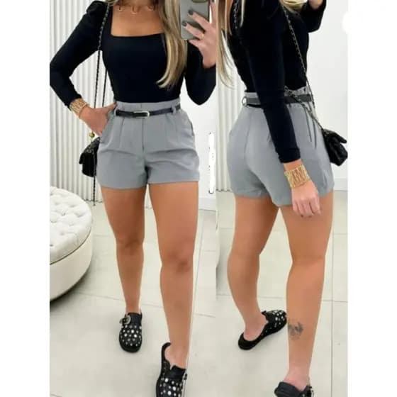 SHORT ALFAIATARIA FEMININO COM CINTO__SHORTS SOCIAL MODELO ZARA__MODA FEMININA