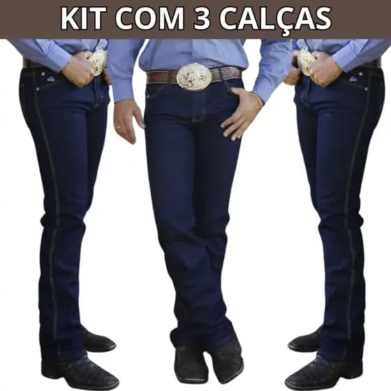 Kit 3 Calças Jeans Masculina Country Rodeio Reforçada Elastano Promoção Barata