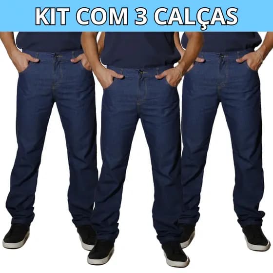 Kit 3 Calças Jeans Masculina 100% Algodão Azul de Trabalho Uniforme Direto da Fabrica