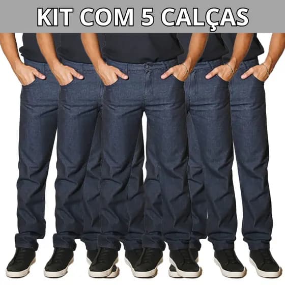 Kit 5 Calças Jeans Masculina 100% Algodão Preta de Trabalho Uniforme Direto da Fabrica