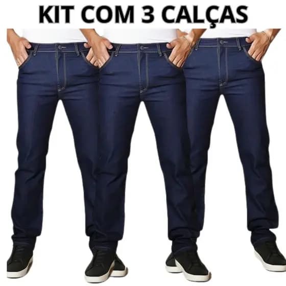 Kit 3 Calças Jeans Masculina Com Elastano Lycra Reforçada Resistente Linha Premium