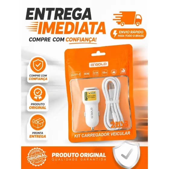 Carregador veicular kit completo de iphone tipo lightning IOS duas entradas USB